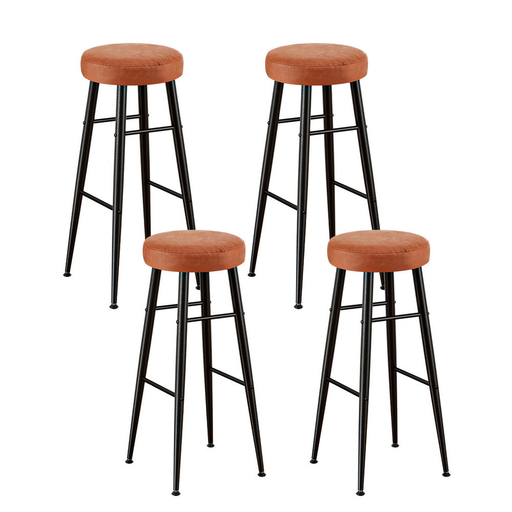 Artiss 4x Round PU Leather Bar Stools Kitchen Counter Brown