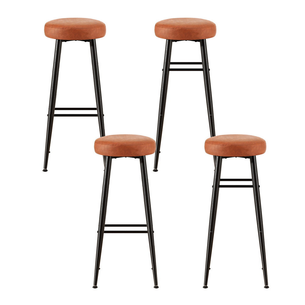 Lane 4x Bar Stools Round PU Leather Brown
