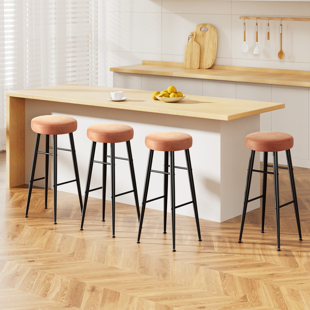 Artiss 4x Round PU Leather Bar Stools Kitchen Counter Brown