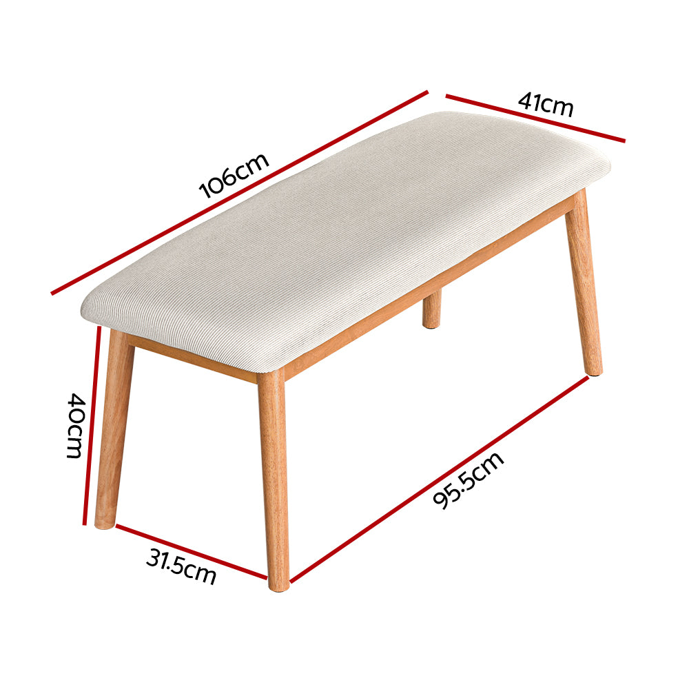 Nina 106cm Dining Bench Upholstered Wooden Chair Beige Oak