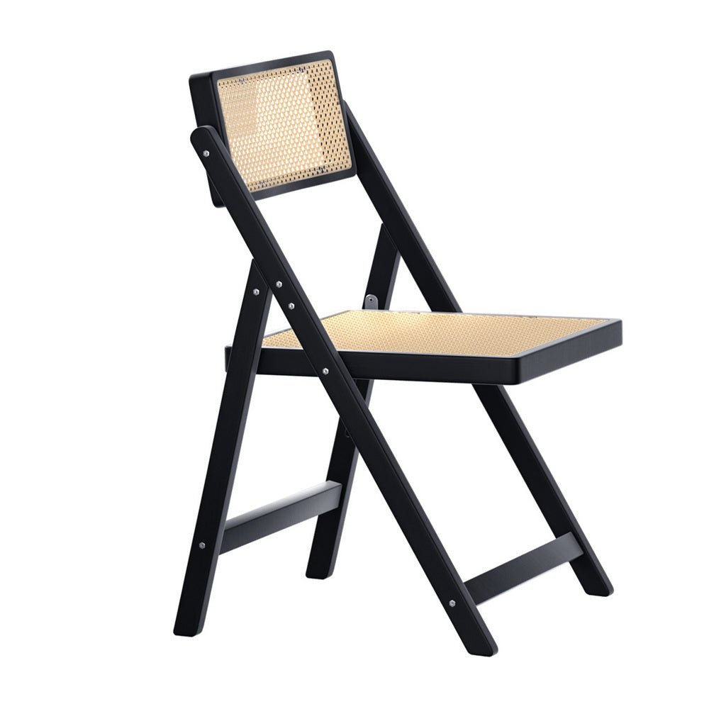 Rattan Foldable Dining Chair Black Poplar Wood