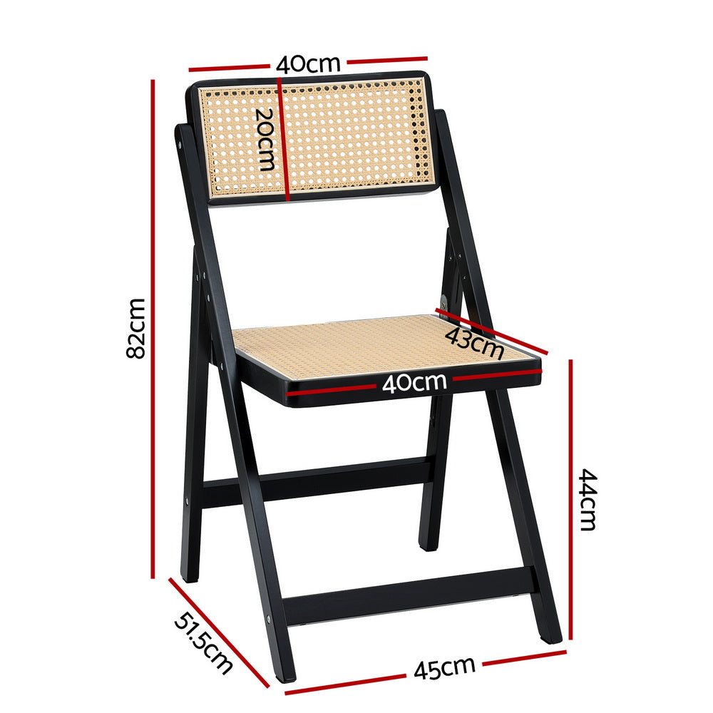 Rattan Foldable Dining Chair Black Poplar Wood