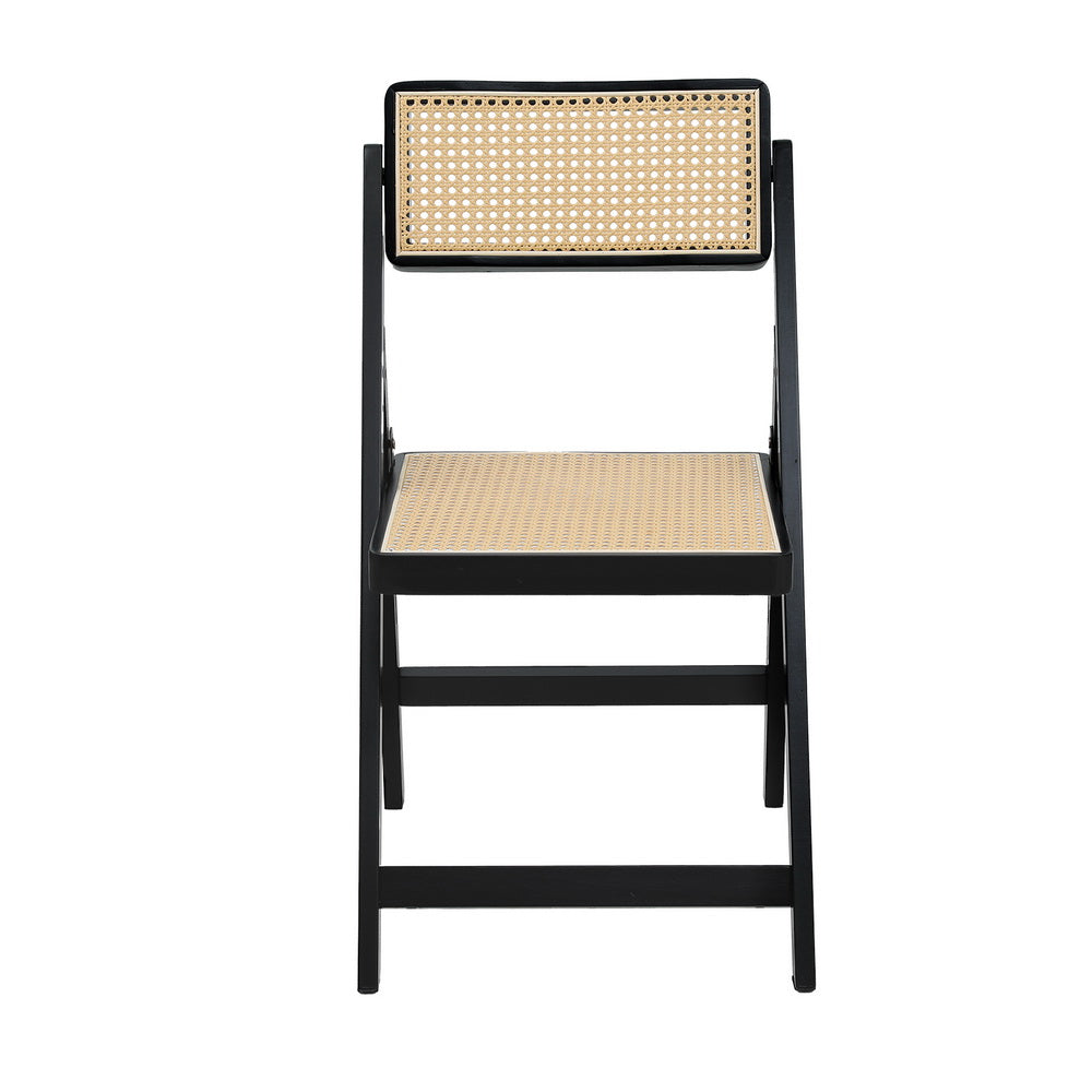 Rattan Foldable Dining Chair Black Poplar Wood