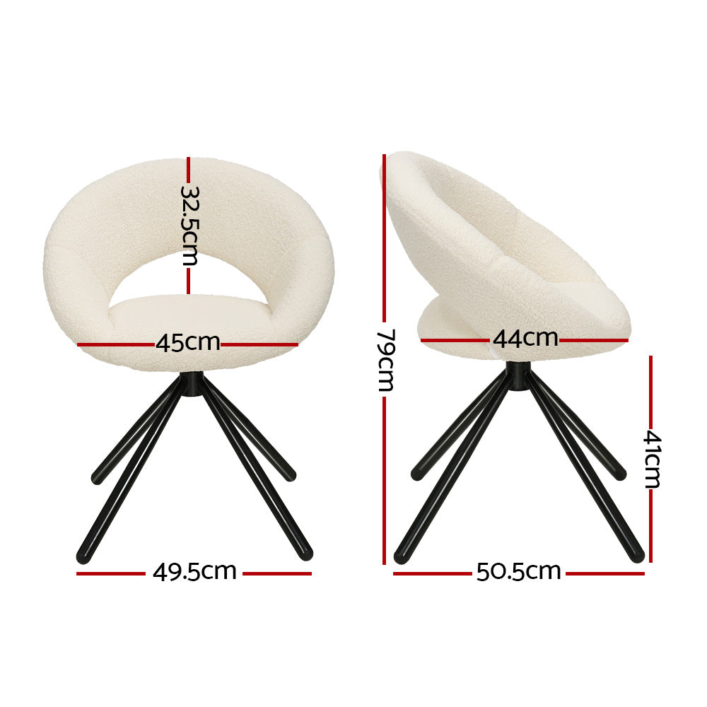 Vita Dining Chairs Set of 2 Swivel Base Sherpa Boucle Beige