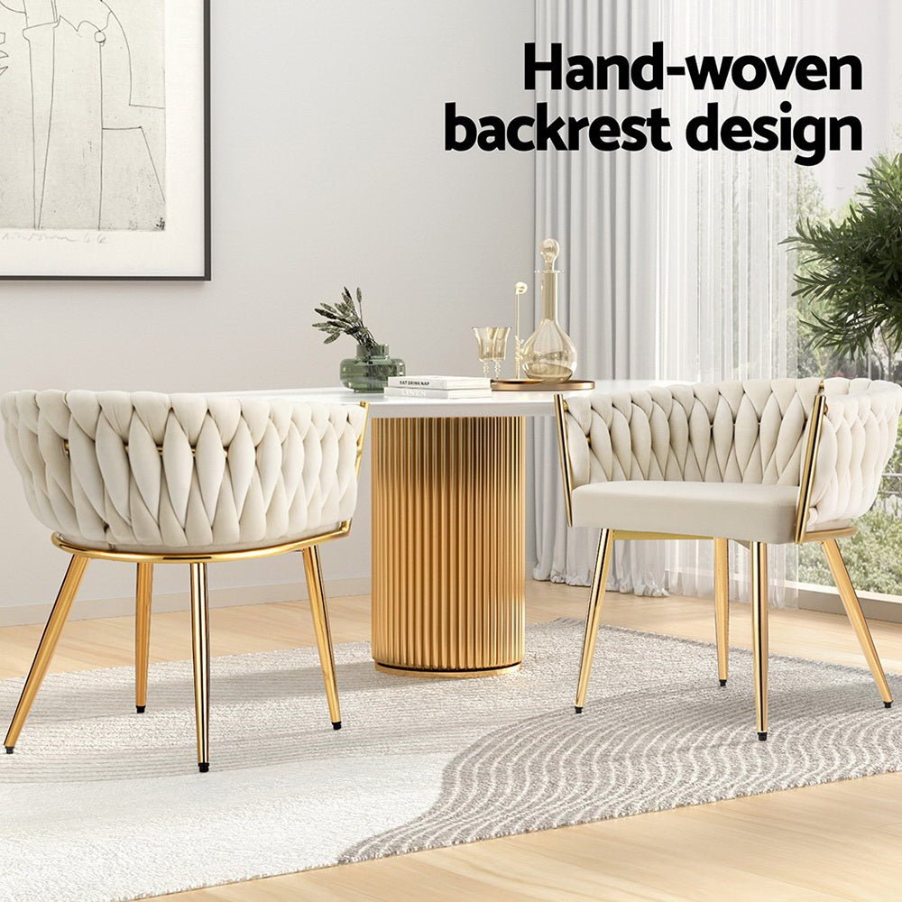 Artiss Velvet Armchair Dining Chairs Set of 2 Beige