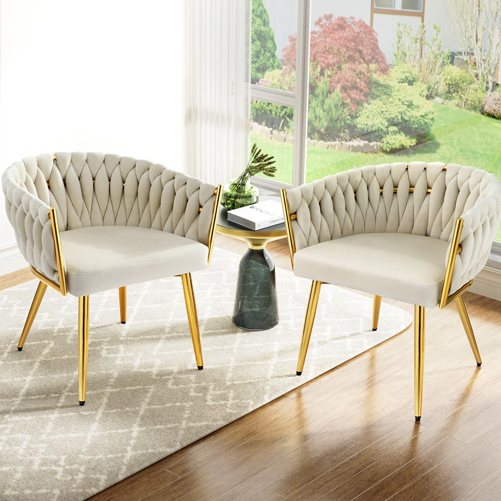 Artiss Velvet Armchair Dining Chairs Set of 2 Beige