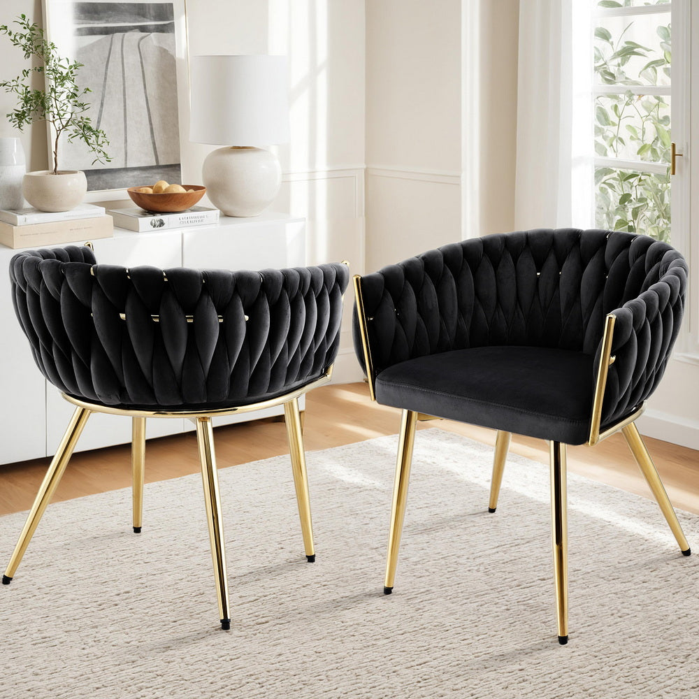 Artiss Velvet Armchair Dining Chairs Set of 2 Black