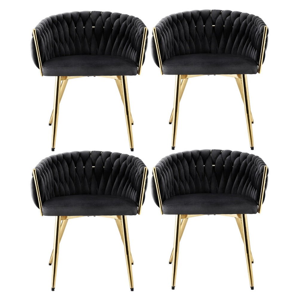 Artiss Set of 4 Velvet Armchairs Black Dining Chairs