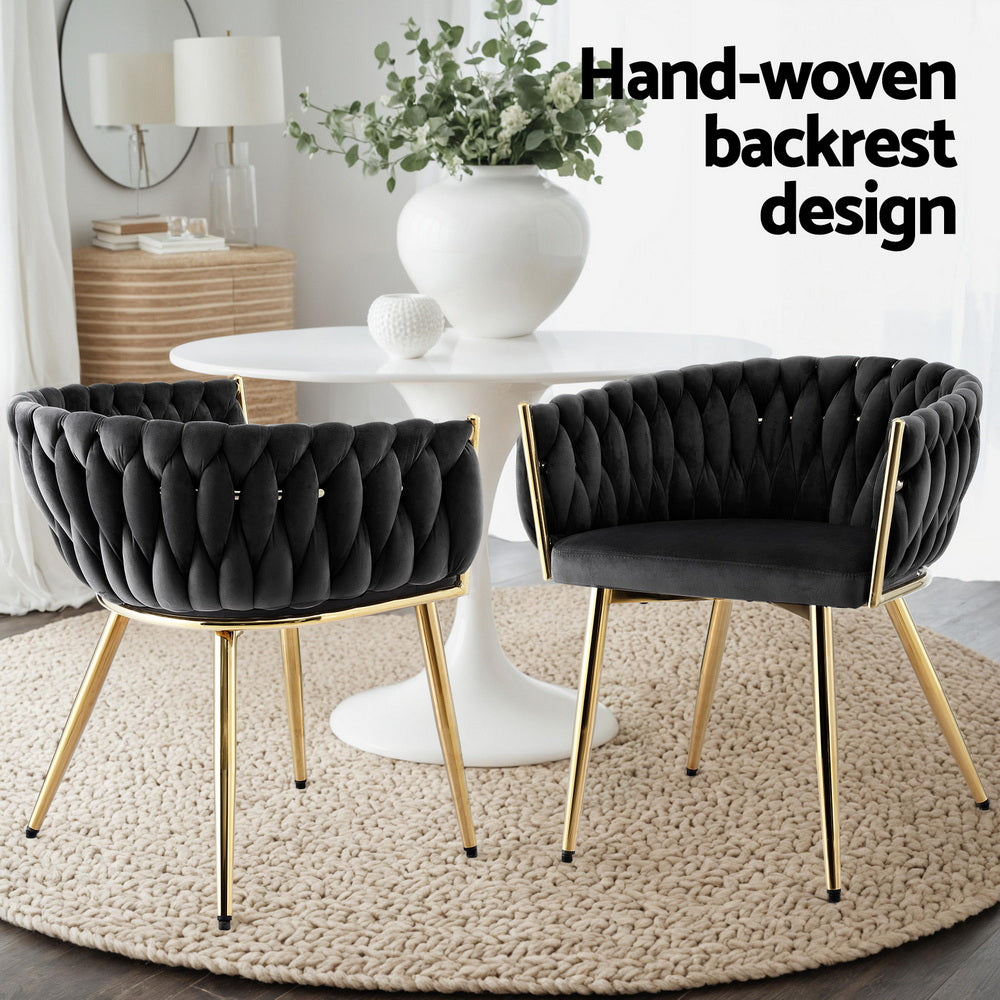 Artiss Set of 4 Velvet Armchairs Black Dining Chairs