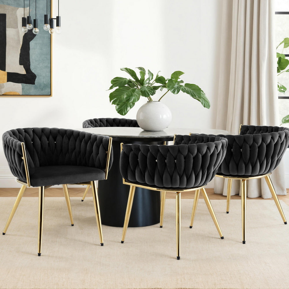 Artiss Set of 4 Velvet Armchairs Black Dining Chairs