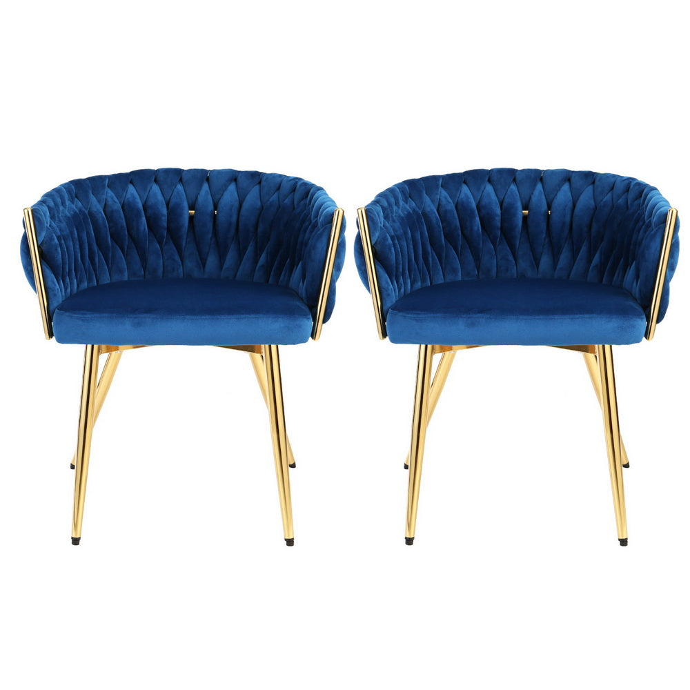 Artiss Velvet Weaving Armchairs Set of 2 Blue