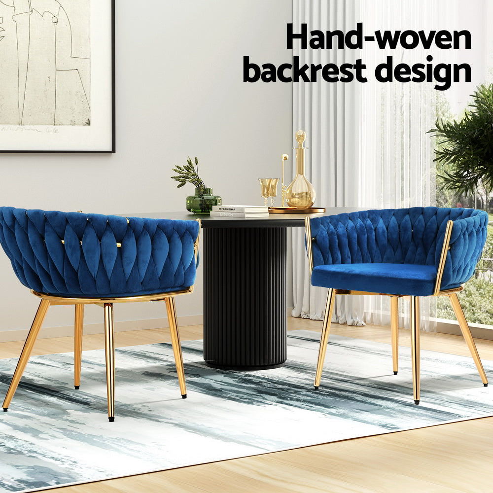 Artiss Velvet Weaving Armchairs Set of 2 Blue