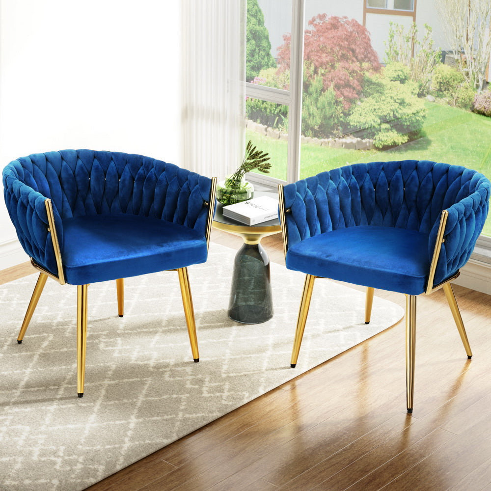 Artiss Velvet Weaving Armchairs Set of 2 Blue