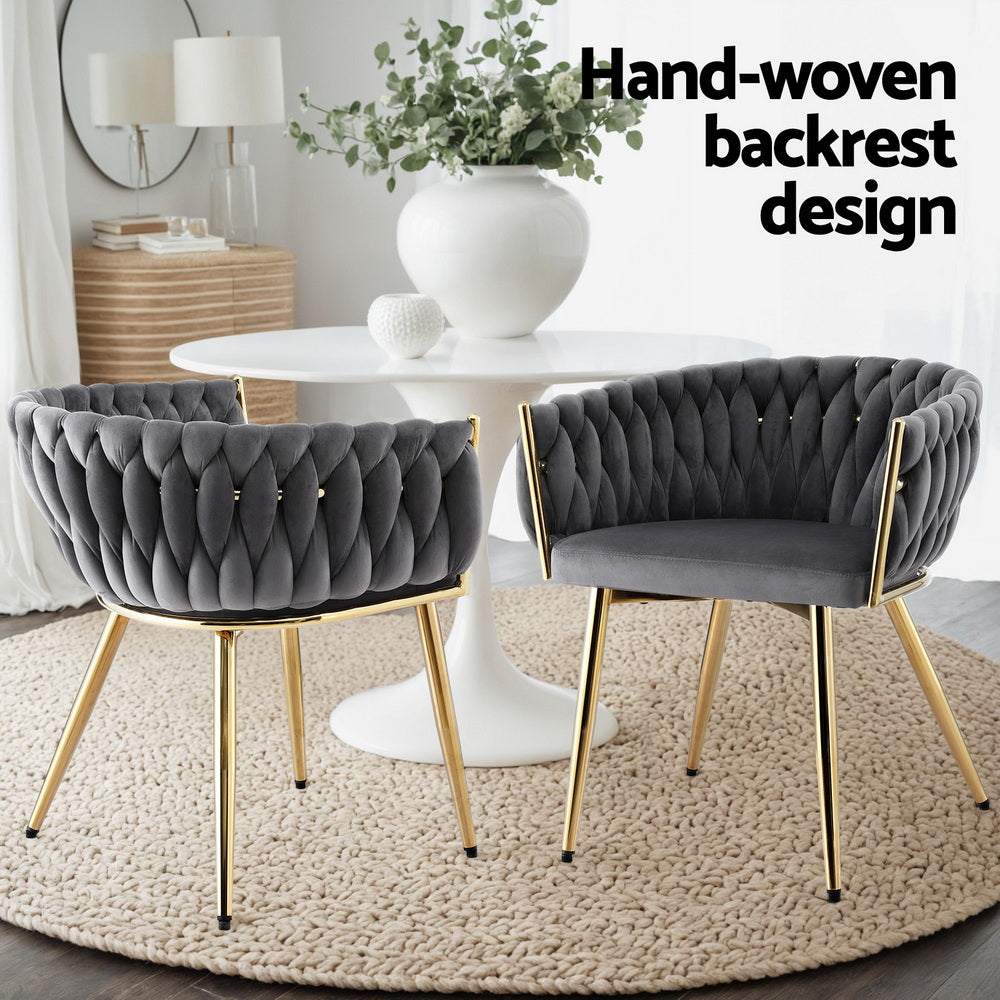 Artiss Grey Velvet Armchair Dining Chairs Set of 2