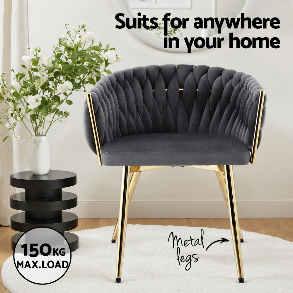 Artiss Grey Velvet Armchair Dining Chairs Set of 2