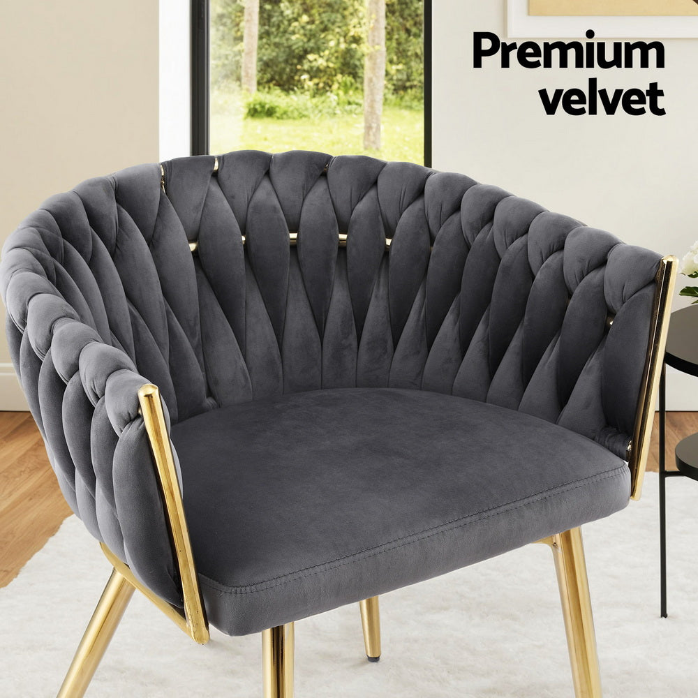 Artiss Grey Velvet Armchair Dining Chairs Set of 2