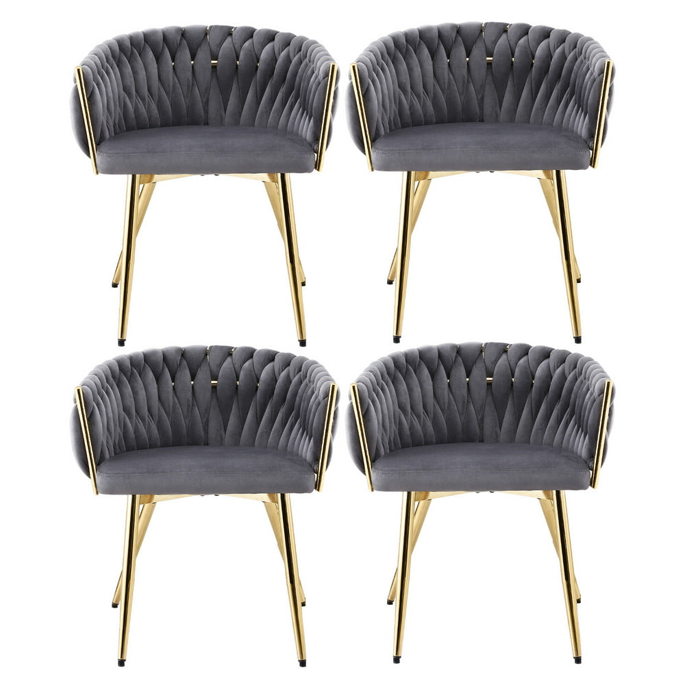 Artiss Velvet Armchair Dining Chairs Set of 4 Grey