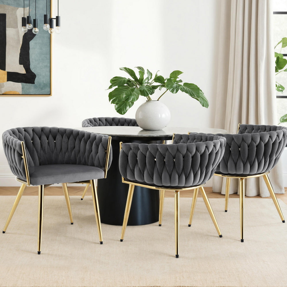 Artiss Velvet Armchair Dining Chairs Set of 4 Grey