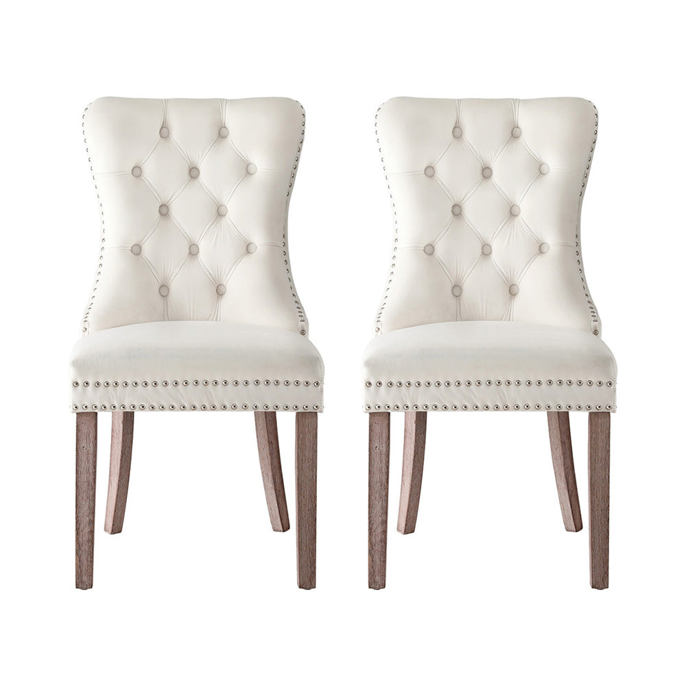Artiss Dining Chairs Set of 2 Beige Velvet Button-Tufted
