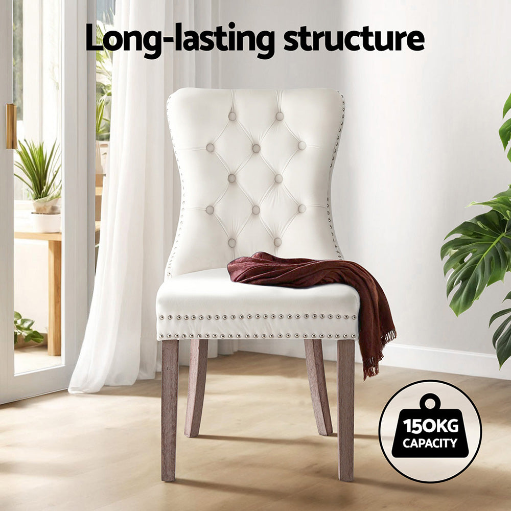 Artiss Dining Chairs Set of 2 Beige Velvet Button-Tufted