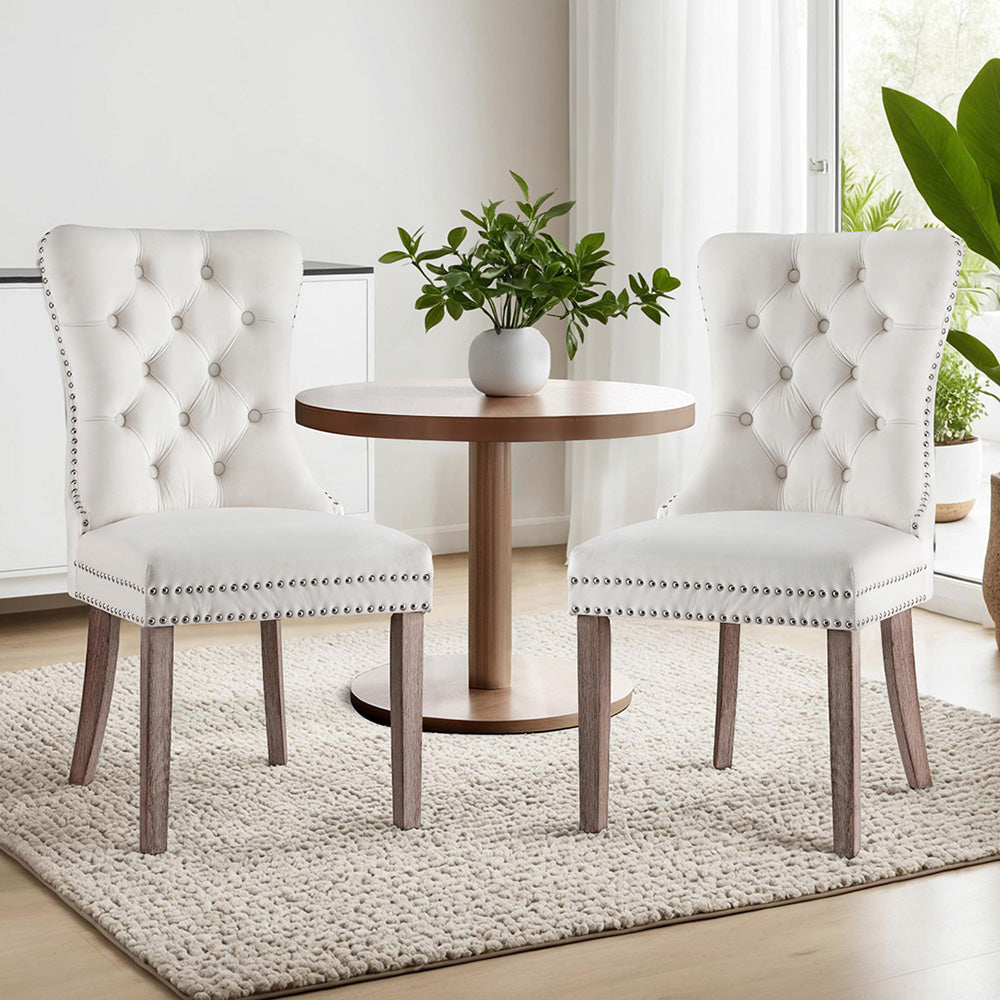 Artiss Dining Chairs Set of 2 Beige Velvet Button-Tufted