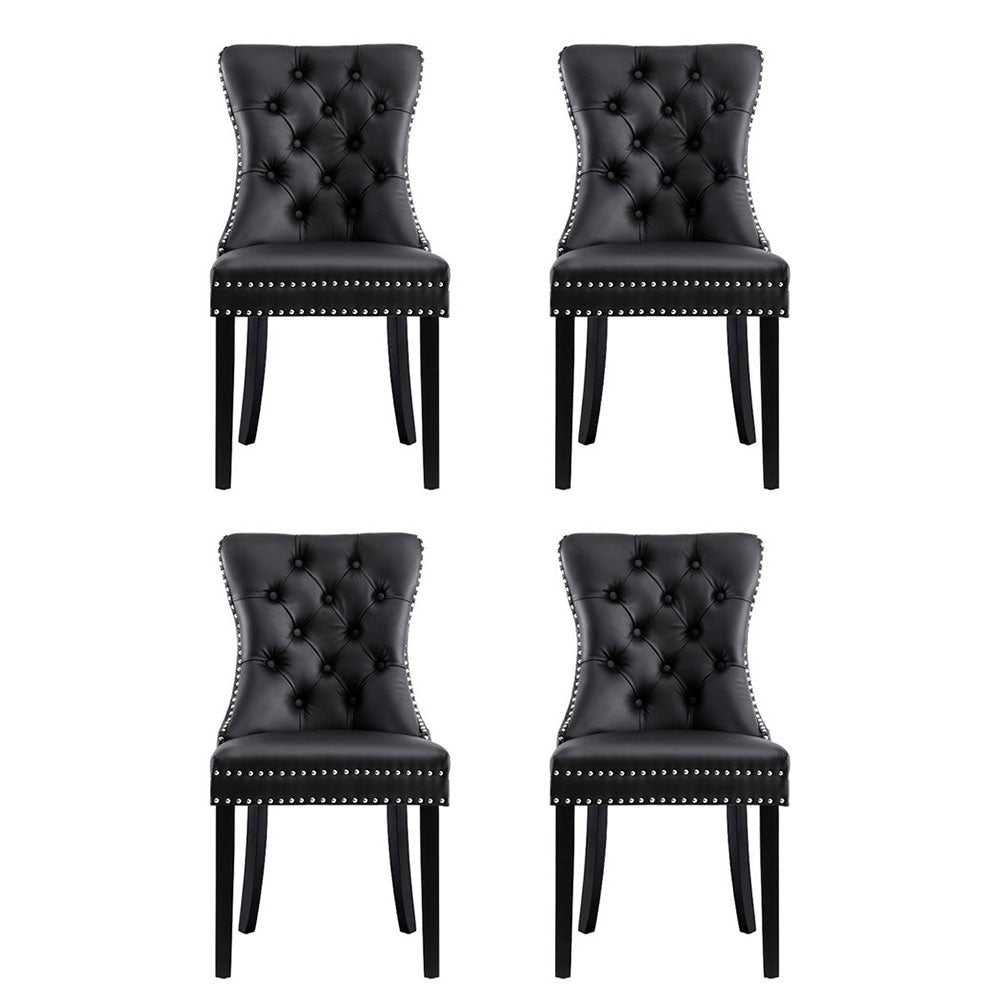Artiss Set of 4 Dining Chairs Black Leather Button-Tufted