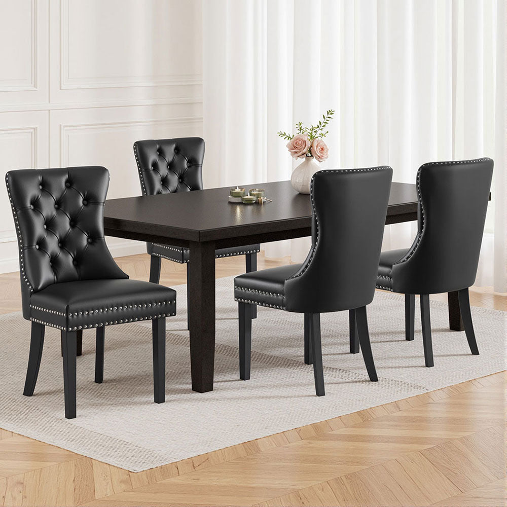 Artiss Set of 4 Dining Chairs Black Leather Button-Tufted