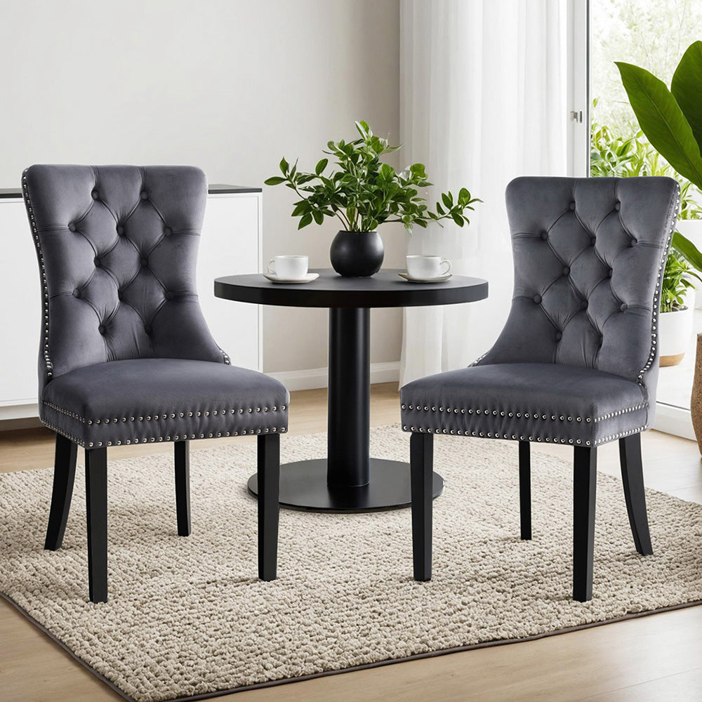 1 Set of 2 Artiss Dining Chairs Grey Velvet