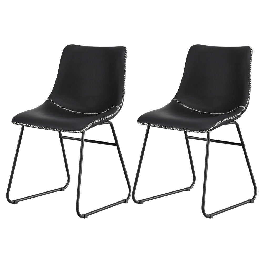Retro Black PU Leather Dining Chairs Set of 2