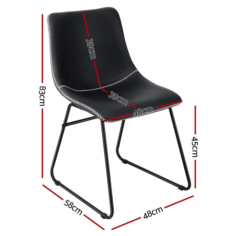 Retro Black PU Leather Dining Chairs Set of 2