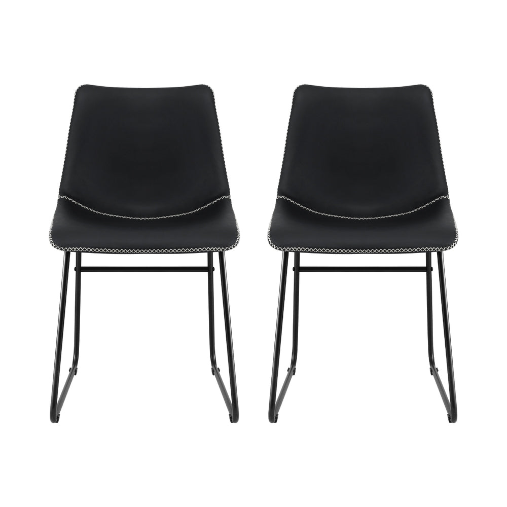 Retro Black PU Leather Dining Chairs Set of 2