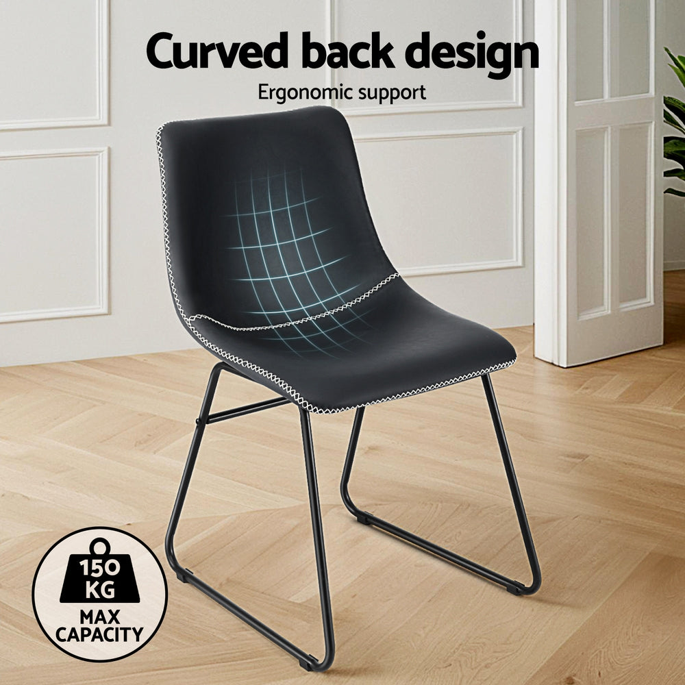Retro Black PU Leather Dining Chairs Set of 2