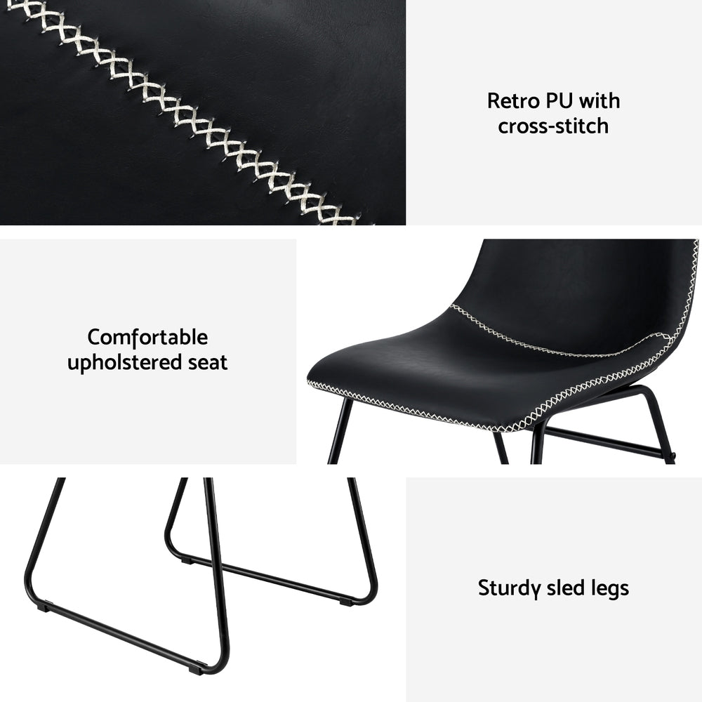 Retro Black PU Leather Dining Chairs Set of 2