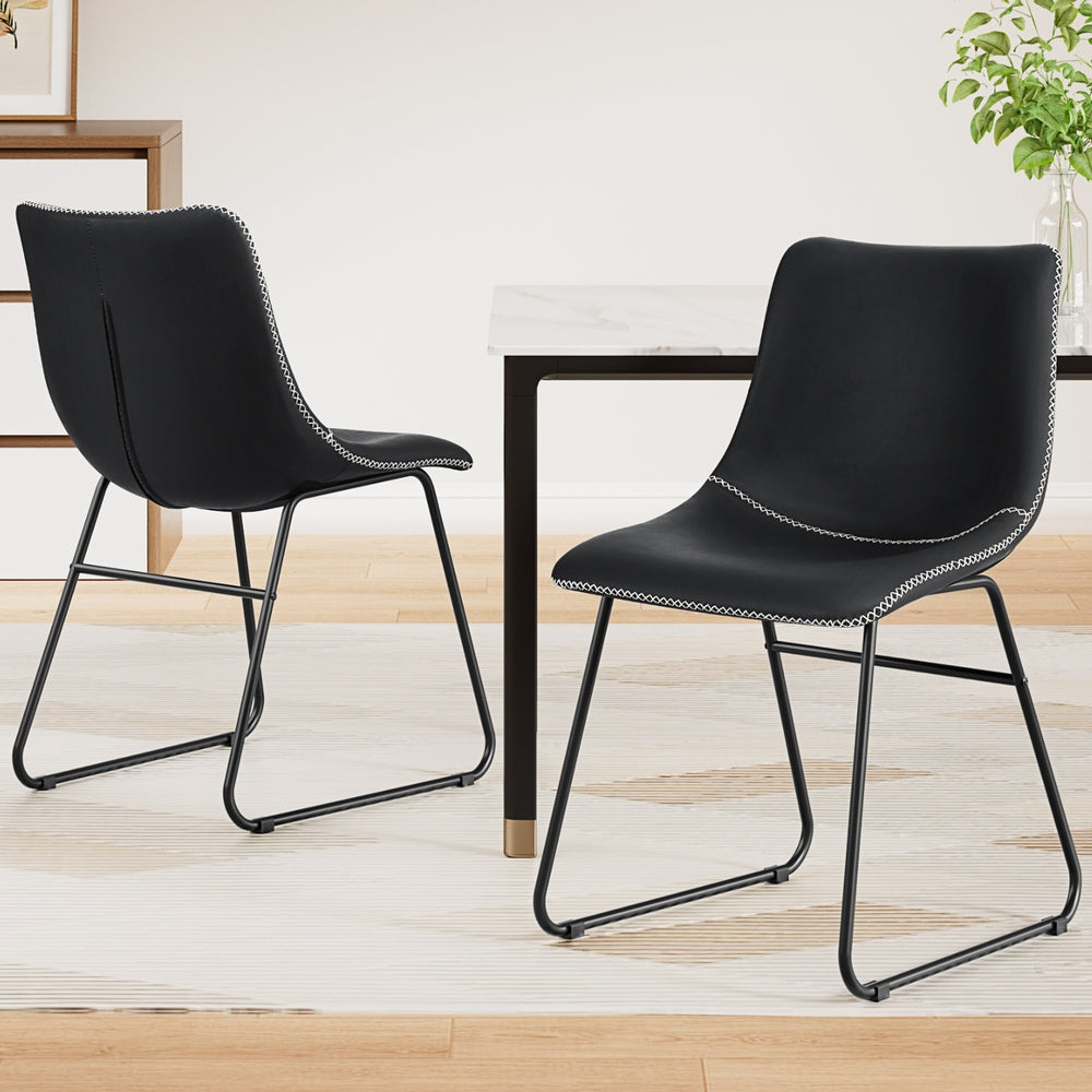 Retro Black PU Leather Dining Chairs Set of 2