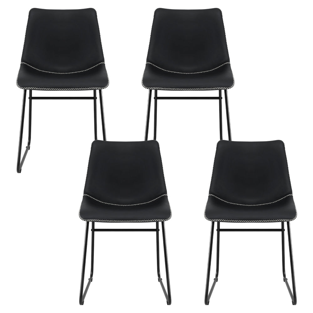 Retro Black Dining Chairs Set of 4 PU Leather Accent