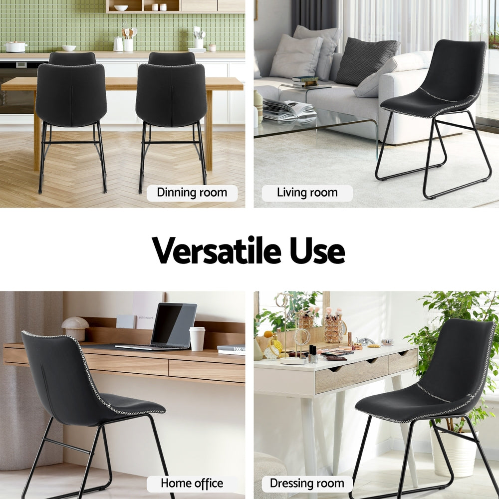 Retro Black Dining Chairs Set of 4 PU Leather Accent