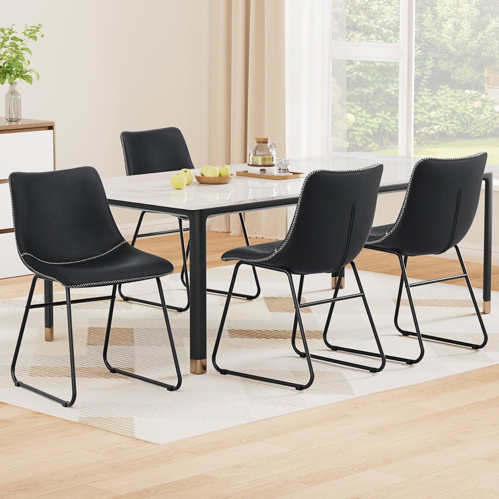 Retro Black Dining Chairs Set of 4 PU Leather Accent