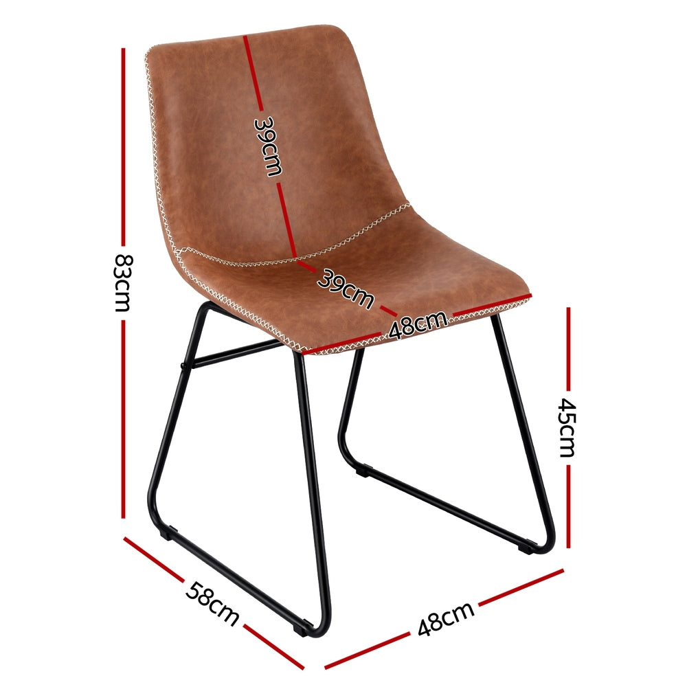 Retro Brown PU Leather Dining Chairs Set of 2