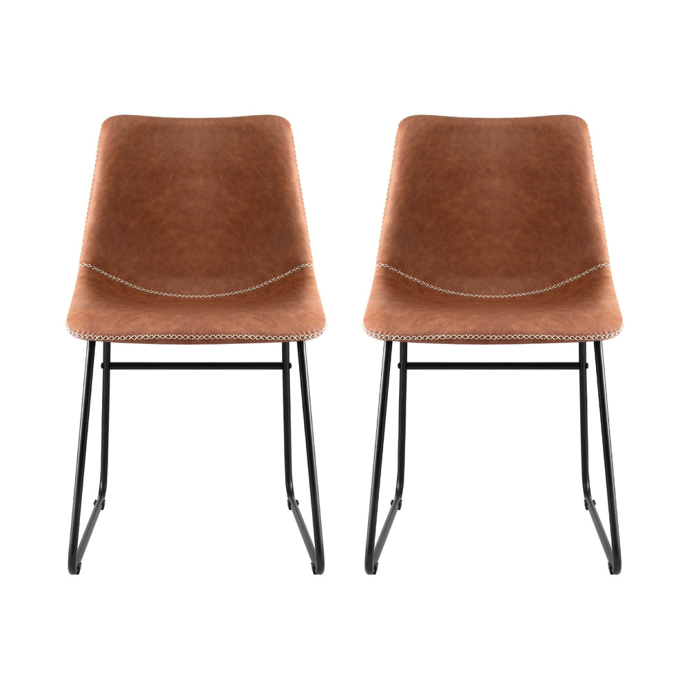 Retro Brown PU Leather Dining Chairs Set of 2
