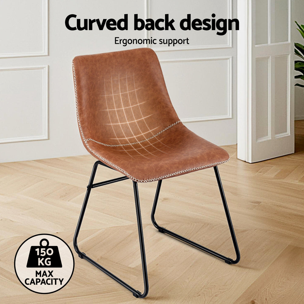 Retro Brown PU Leather Dining Chairs Set of 2