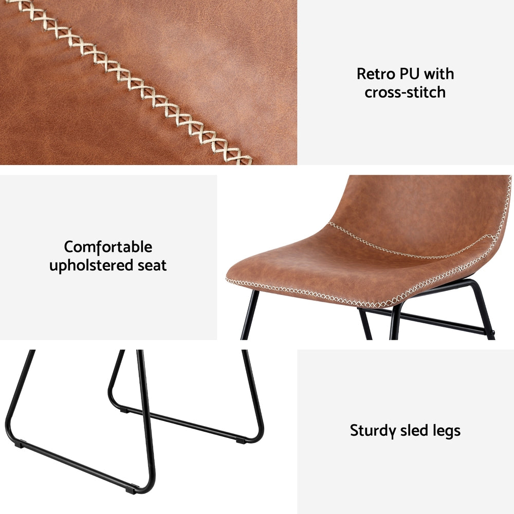 Retro Brown PU Leather Dining Chairs Set of 2