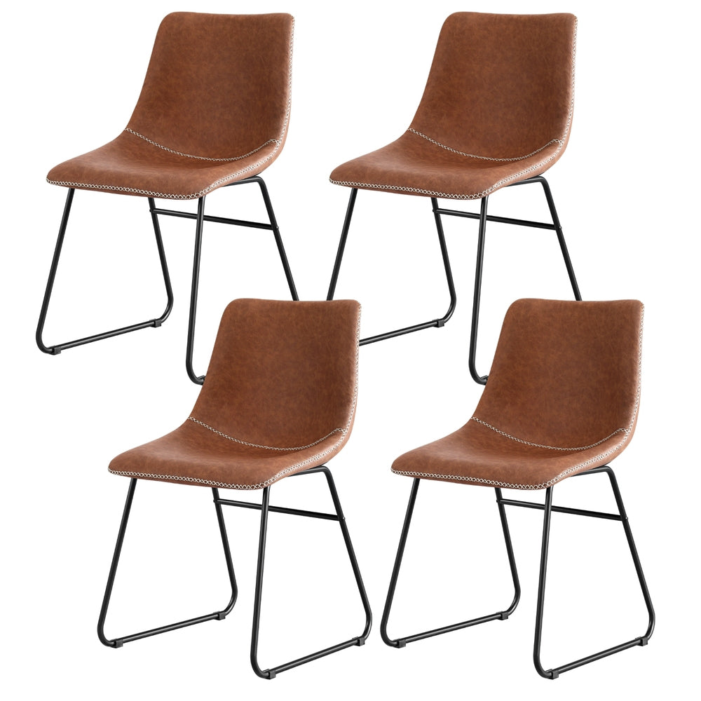 Retro Brown Dining Chairs Set of 4 PU Leather Accent