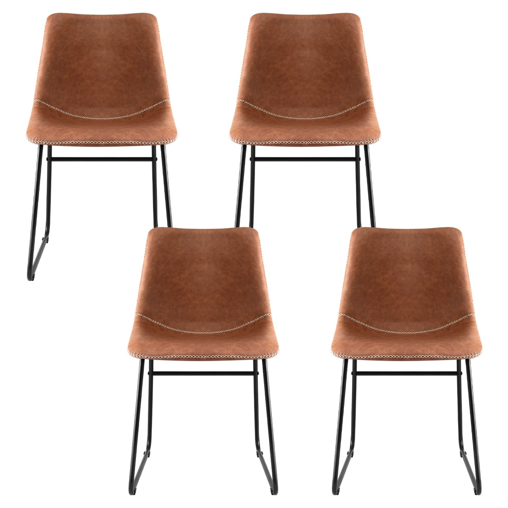 Retro Brown Dining Chairs Set of 4 PU Leather Accent