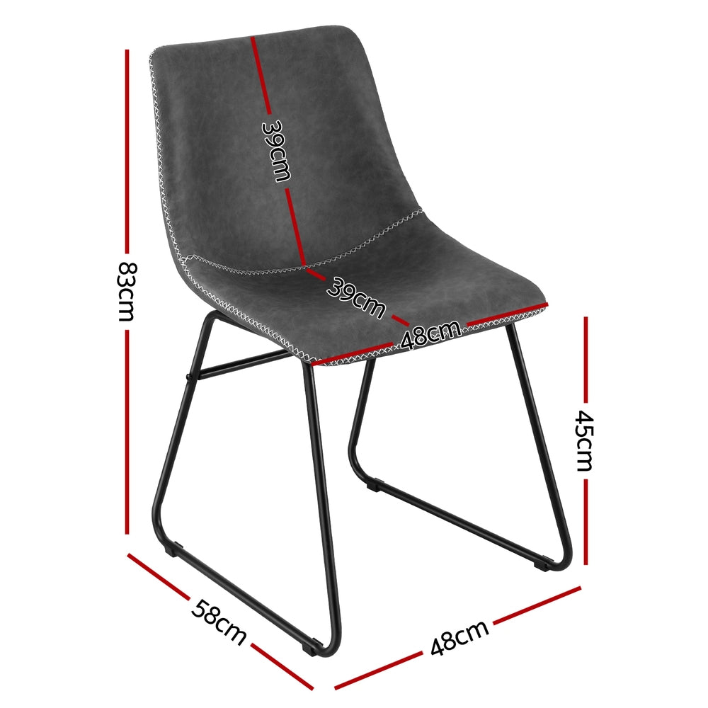 Retro Grey PU Leather Dining Chairs Set of 2