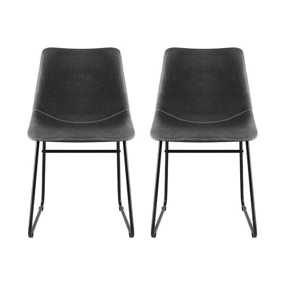 Retro Grey PU Leather Dining Chairs Set of 2