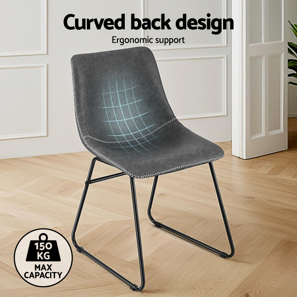 Retro Grey PU Leather Dining Chairs Set of 2
