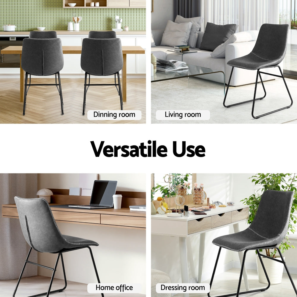 Retro Grey PU Leather Dining Chairs Set of 2