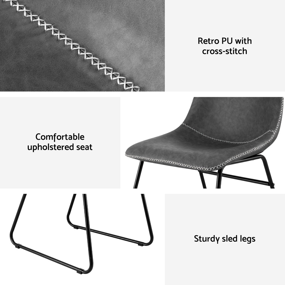 Retro Grey PU Leather Dining Chairs Set of 2