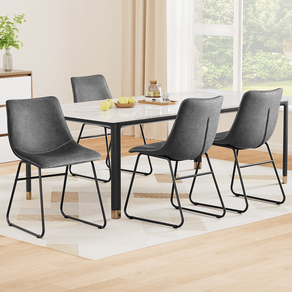 Retro Grey Dining Chairs Set of 4 PU Leather Accent