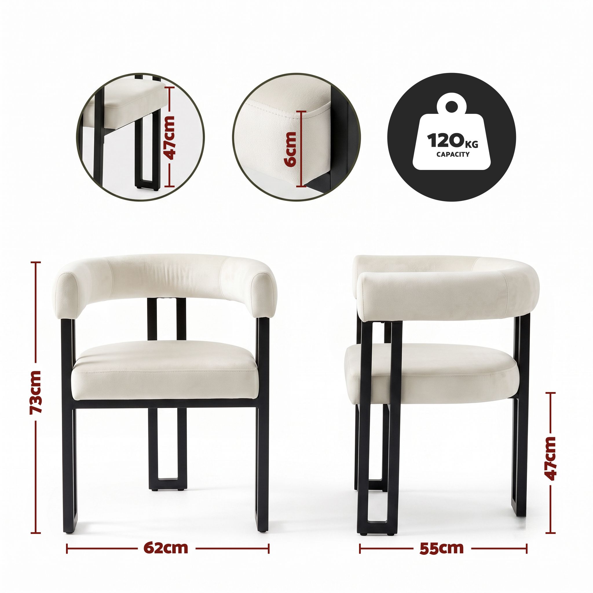 Artiss Dining Chairs Set of 2 Velvet Upholstered Barrel Chairs with Curved Armrests & Back Beige